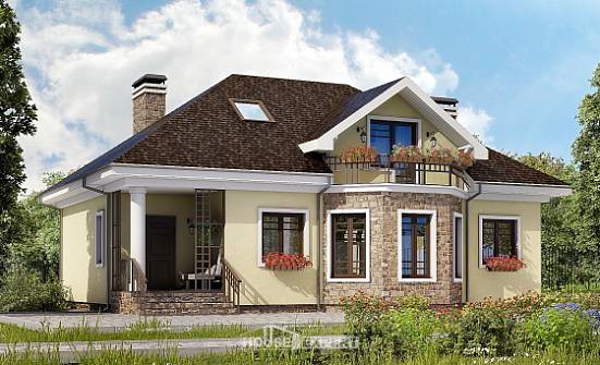 150-008-Л Проект двухэтажного дома мансардой, скромный домик из газобетона Железногорск | Проекты домов от House Expert