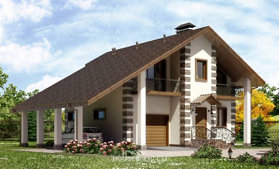 150-003-Л Проект двухэтажного дома мансардой и гаражом, современный коттедж из бревен Щигры | Проекты домов от House Expert