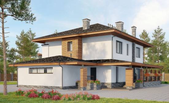 305-001-П Проект двухэтажного дома, гараж, красивый загородный дом из пеноблока Курск | Проекты домов от House Expert