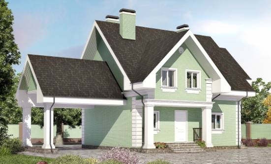 140-003-Л Проект двухэтажного дома мансардой и гаражом, классический домик из блока Курчатов | Проекты домов от House Expert