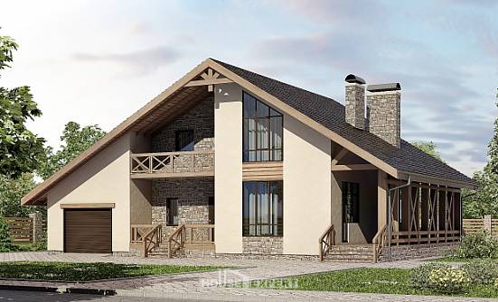 265-001-Л Проект двухэтажного дома с мансардным этажом и гаражом, большой домик из бризолита Железногорск | Проекты домов от House Expert