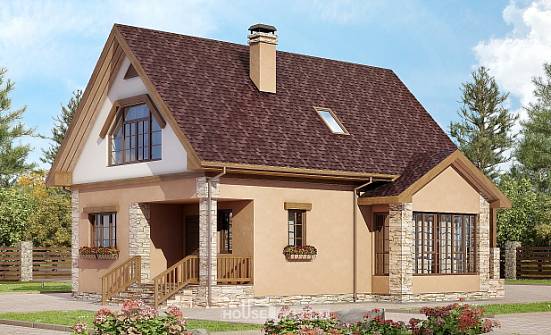 140-002-П Проект двухэтажного дома с мансардным этажом, скромный коттедж из бризолита Курчатов | Проекты домов от House Expert