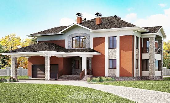 400-002-Л Проект двухэтажного дома и гаражом, огромный загородный дом из кирпича Курск | Проекты домов от House Expert