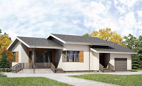 135-002-П Проект одноэтажного дома и гаражом, скромный загородный дом из бризолита Курчатов | Проекты домов от House Expert