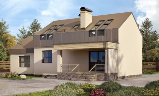 150-015-Л Проект двухэтажного дома с мансардой и гаражом, простой коттедж из пеноблока Железногорск | Проекты домов от House Expert
