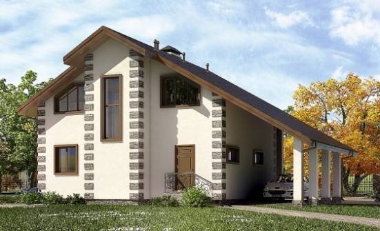 150-003-Л Проект двухэтажного дома мансардой и гаражом, современный коттедж из бревен Щигры | Проекты домов от House Expert