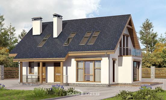 155-012-П Проект двухэтажного дома с мансардным этажом, недорогой дом из блока Щигры | Проекты домов от House Expert