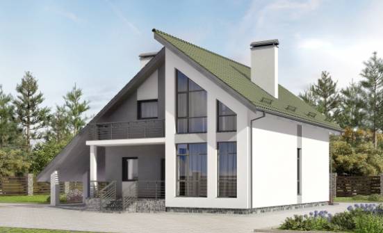 170-009-Л Проект двухэтажного дома мансардой и гаражом, бюджетный дом из теплоблока Железногорск | Проекты домов от House Expert