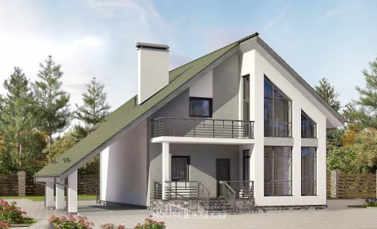 170-009-Л Проект двухэтажного дома мансардой и гаражом, бюджетный дом из теплоблока Железногорск | Проекты домов от House Expert