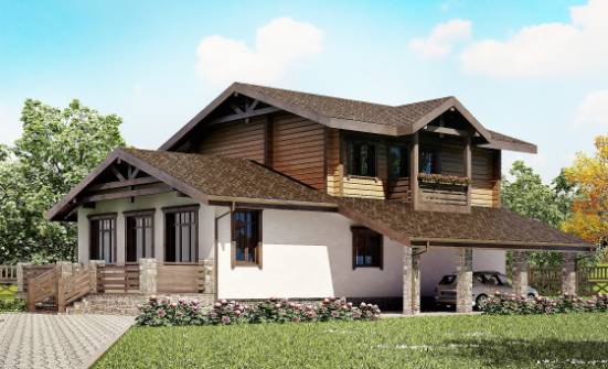 170-004-Л Проект двухэтажного дома с мансардой, гараж, простой дом из поризованных блоков из дерева Курчатов | Проекты домов от House Expert