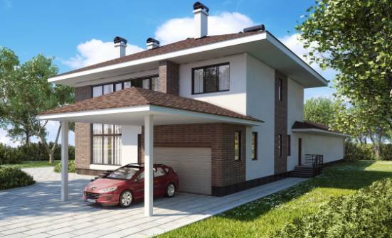 340-001-П Проект двухэтажного дома и гаражом, большой домик из кирпича Железногорск | Проекты домов от House Expert