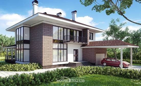 340-001-П Проект двухэтажного дома и гаражом, большой домик из кирпича Железногорск | Проекты домов от House Expert