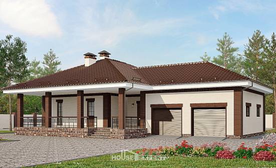 160-015-П Проект одноэтажного дома и гаражом, небольшой домик из теплоблока Курск | Проекты домов от House Expert