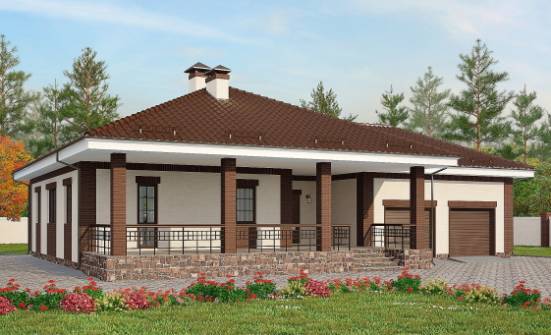160-015-П Проект одноэтажного дома и гаражом, небольшой домик из теплоблока Курск | Проекты одноэтажных домов от House Expert
