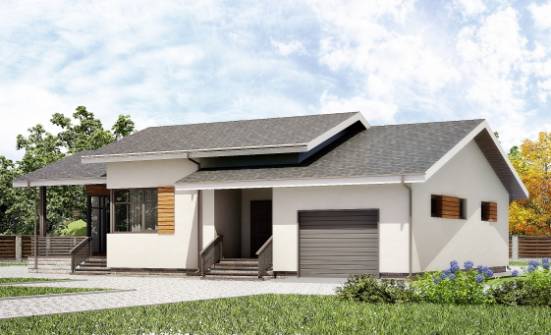 135-002-П Проект одноэтажного дома и гаражом, скромный загородный дом из бризолита Курчатов | Проекты одноэтажных домов от House Expert
