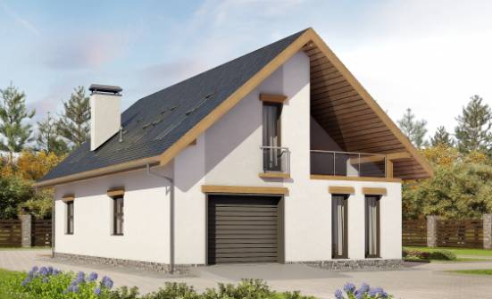 185-005-П Проект двухэтажного дома мансардой, гараж, простой коттедж из бризолита Курчатов | Проекты домов от House Expert