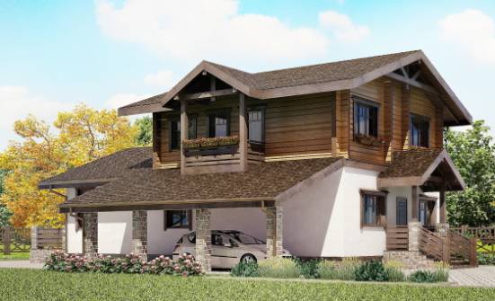 170-004-Л Проект двухэтажного дома с мансардой, гараж, простой дом из поризованных блоков из дерева Курчатов | Проекты домов от House Expert
