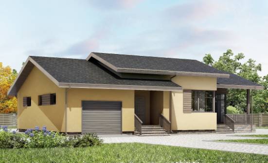 135-002-Л Проект одноэтажного дома и гаражом, недорогой домик из керамзитобетонных блоков Курск | Проекты домов от House Expert