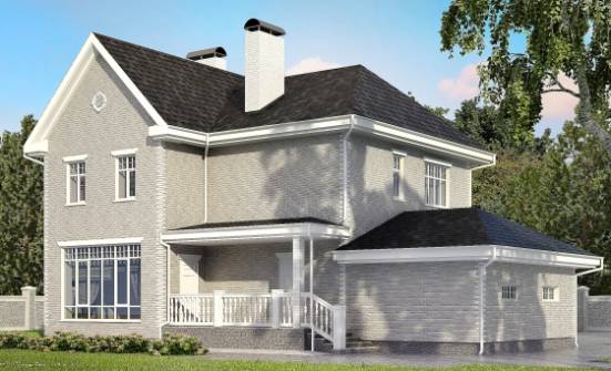 190-001-Л Проект двухэтажного дома и гаражом, уютный дом из кирпича Железногорск | Проекты домов от House Expert