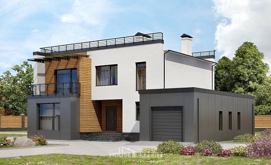 260-002-П Проект двухэтажного дома и гаражом, огромный дом из твинблока Курчатов | Проекты домов от House Expert