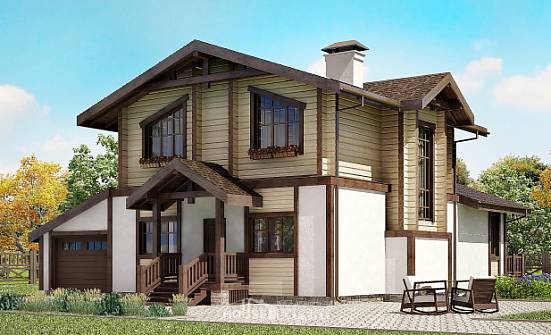 190-004-П Проект двухэтажного дома с мансардой и гаражом, красивый загородный дом из теплоблока из бревен Щигры | Проекты домов от House Expert
