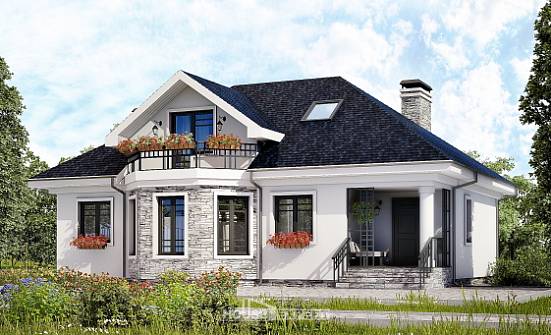150-008-П Проект двухэтажного дома с мансардой, бюджетный загородный дом из блока Курск | Проекты домов от House Expert