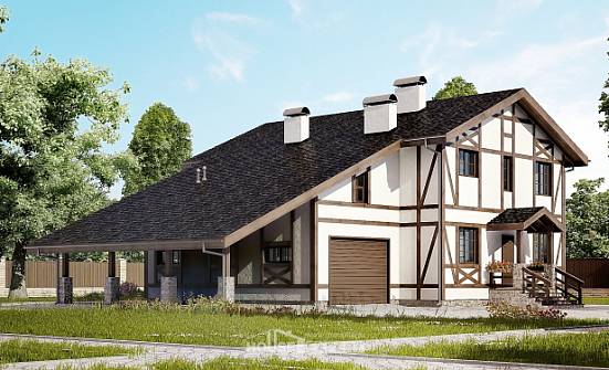 250-002-Л Проект двухэтажного дома с мансардным этажом и гаражом, уютный домик из кирпича Щигры | Проекты домов от House Expert