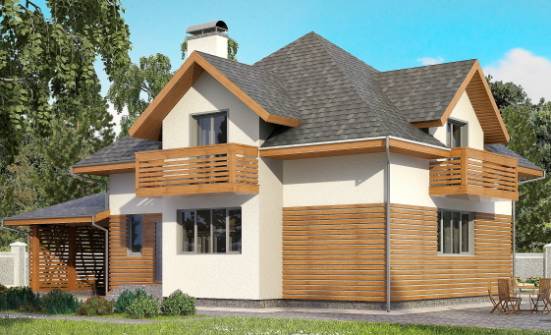 155-004-П Проект двухэтажного дома с мансардным этажом и гаражом, простой коттедж из пеноблока Курск | Проекты домов от House Expert