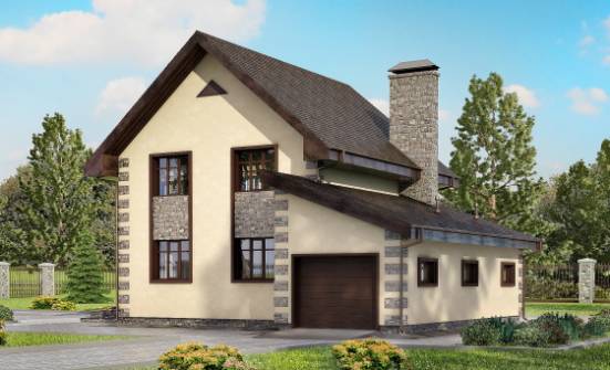 160-004-П Проект двухэтажного дома и гаражом, экономичный дом из газобетона Железногорск | Проекты домов от House Expert