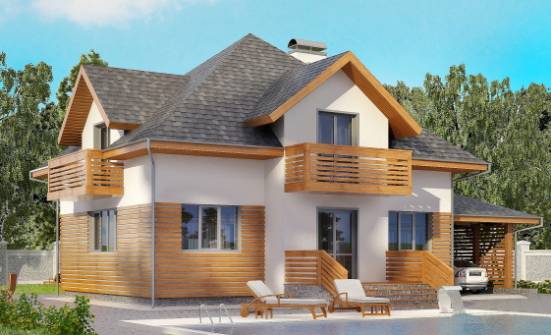 155-004-П Проект двухэтажного дома с мансардным этажом и гаражом, простой коттедж из пеноблока Курск | Проекты домов от House Expert