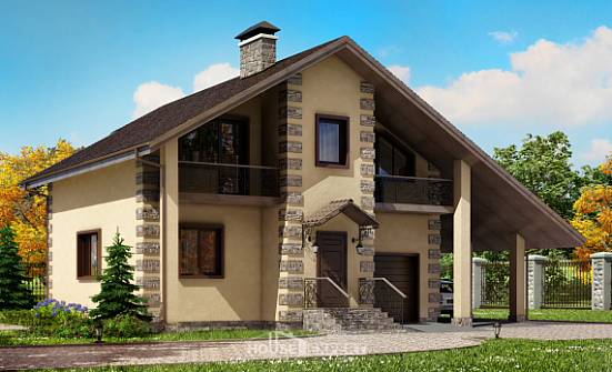 150-003-П Проект двухэтажного дома мансардный этаж, гараж, простой загородный дом из поризованных блоков Курчатов | Проекты домов от House Expert