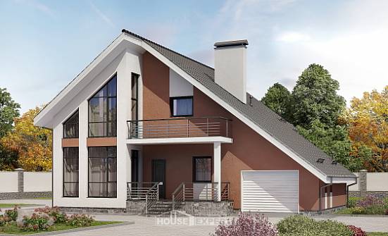 200-007-П Проект двухэтажного дома с мансардой и гаражом, просторный дом из теплоблока Курчатов | Проекты домов от House Expert