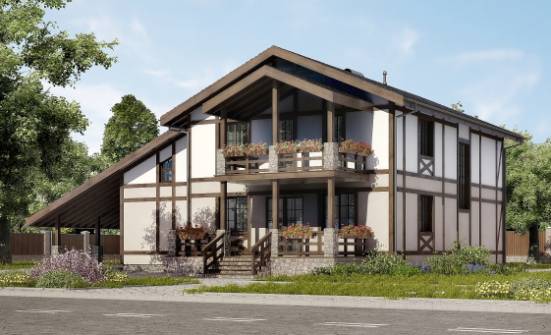 250-002-П Проект двухэтажного дома с мансардой, гараж, красивый домик из кирпича Железногорск | Проекты домов от House Expert
