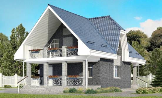125-002-Л Проект двухэтажного дома с мансардой и гаражом, бюджетный загородный дом из теплоблока Курск | Проекты домов от House Expert