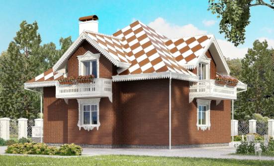 155-003-Л Проект двухэтажного дома мансардой, гараж, скромный загородный дом из теплоблока Железногорск | Проекты домов от House Expert