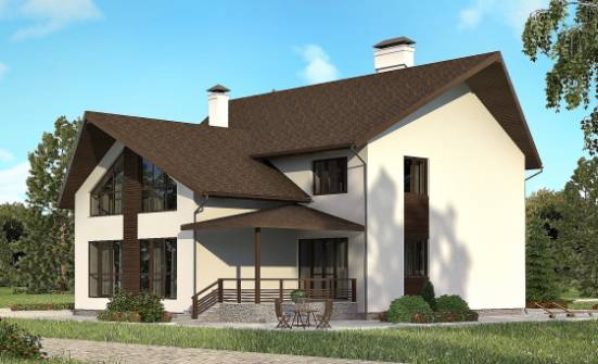 300-002-П Проект двухэтажного дома мансардой, гараж, современный домик из поризованных блоков Курск | Проекты домов от House Expert