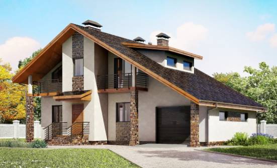 180-008-П Проект двухэтажного дома мансардный этаж, гараж, средний дом из теплоблока Курск | Проекты домов от House Expert