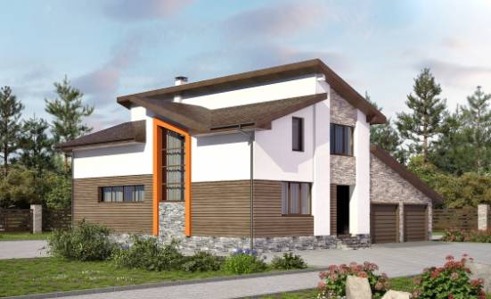 240-004-П Проект двухэтажного дома с мансардным этажом и гаражом, современный дом из пеноблока Курск | Проекты домов от House Expert