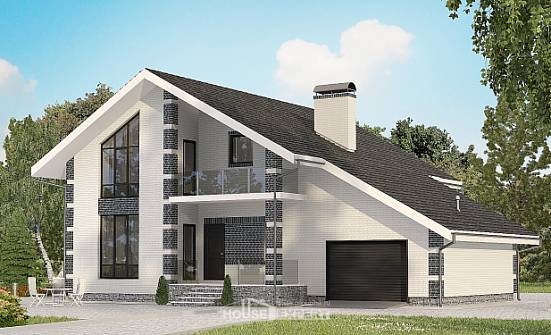 180-001-П Проект двухэтажного дома мансардой и гаражом, простой дом из теплоблока Курск | Проекты домов от House Expert
