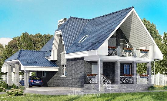 125-002-Л Проект двухэтажного дома с мансардой и гаражом, бюджетный загородный дом из теплоблока Курск | Проекты домов от House Expert