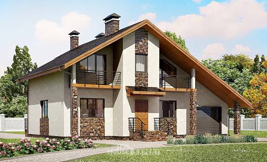 180-008-П Проект двухэтажного дома мансардный этаж, гараж, средний дом из теплоблока Курск | Проекты домов от House Expert