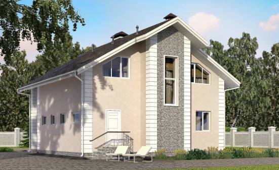 150-002-П Проект двухэтажного дома мансардой и гаражом, скромный коттедж из блока Курчатов | Проекты домов от House Expert