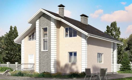 150-002-П Проект двухэтажного дома мансардой и гаражом, скромный коттедж из блока Курчатов | Проекты домов от House Expert