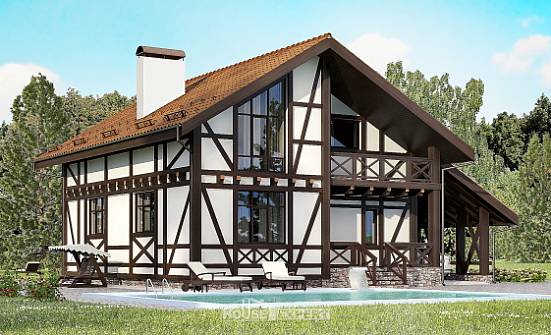 155-002-П Проект двухэтажного дома с мансардой и гаражом, экономичный домик из газобетона Железногорск | Проекты домов от House Expert