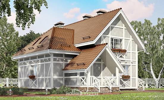 160-003-Л Проект двухэтажного дома с мансардой, небольшой коттедж из арболита Щигры | Проекты домов от House Expert
