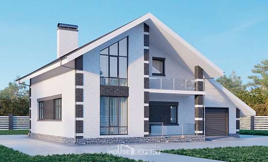190-008-П Проект двухэтажного дома с мансардным этажом и гаражом, классический коттедж из блока Щигры | Проекты домов от House Expert