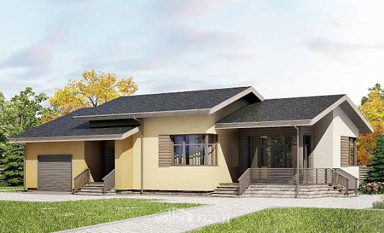 135-002-Л Проект одноэтажного дома и гаражом, недорогой домик из керамзитобетонных блоков Курск | Проекты домов от House Expert