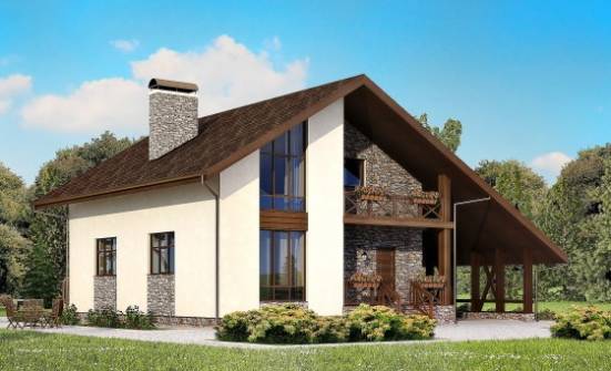 155-007-П Проект двухэтажного дома с мансардой, гараж, классический загородный дом из пеноблока Курчатов | Проекты домов от House Expert