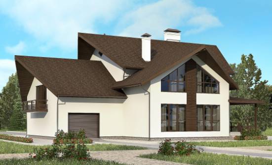 300-002-П Проект двухэтажного дома мансардой, гараж, современный домик из поризованных блоков Курск | Проекты домов от House Expert