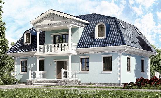 210-004-Л Проект двухэтажного дома с мансардой, классический коттедж из пеноблока Щигры | Проекты домов от House Expert